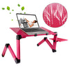 Soporte de escritorio de aleación de aluminio plegable ajustable portátil de 360 grados con alfombrilla de ratón para computadora portátil / portátil, sin ventiladores de CPU (Magenta)