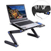 Soporte de escritorio de aleación de aluminio plegable ajustable portátil de 360 grados con ventiladores de CPU doble y alfombrilla de ratón para computadora portátil / portátil (negro)