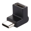 Tipo-C / USB-C macho a tipo-C / USB-C hembra Adaptador de aleación de aluminio con cabeza de codo de 90 grados