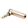 REXLIS BK3567 3.5mm Macho + 3.5mm Hembra en forma de L Codo de 90 grados Enchufe chapado en oro Adaptador de extensión de interfaz de audio dorado para dispositivos de interfaz de 3.5 mm, Auriculares de soporte con micrófono