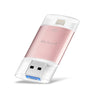 Richwell 3 en 1 64G Tipo-C + 8 pines + USB 3.0 Disco flash push-pull de doble cubierta de metal con función OTG (oro rosa)