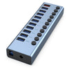 11 en 1 Divisor de HUB USB 3.0 con interruptor independiente y fuente de alimentación de 12V 4A