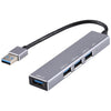 3019 Adaptador HUB de aleación de aluminio de 4 x USB 3.0 a USB 3.0 con indicador LED (gris plateado)