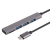Lector de tarjetas TF T-809B + 3 puertos USB 3.0 a convertidor HUB USB-C / Type-C, longitud del cable: 13 cm (gris)