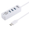 Lector de tarjetas 2 en 1 TF / SD + 3 puertos USB 3.0 a convertidor HUB USB-C / Type-C, Longitud del cable: 26 cm (blanco)