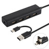 Convertidor 3 en 1 USB-C / Type-C + Micro USB + 4 puertos USB 2.0 HUB, Longitud del cable: 12 cm (Negro)