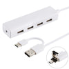 3 en 1 USB-C / Type-C + Micro USB + 4 puertos USB 2.0 Convertidor HUB, Longitud del cable: 12 cm (blanco)