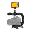 PULUZ U/C Shape Portable Handheld DV Bracket Stabilizer + LED Studio Light + Video Shotgun Microphone Kit con cabeza de trípode de zapata fría para todas las cámaras SLR y cámara DV doméstica