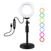 PULUZ 4.7 pulgadas 12 cm Curved Superficie Anillo Luz + Mojo de escritorio de la base redonda USB 10 Modos 8 Colores RGBW Dimmable LED Anillo Selfie Belleza Vlogging Fotografías Video Luces con zapato frío Cabeza de bola Tripod (Negro)