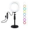 PULUZ 6.2 pulgadas 16cm USB 10 modos 8 colores RGBW Regulable LED Anillo Vlogging Fotografía Video Luces + Base redonda Montaje de escritorio con cabezal de bola de trípode de zapata fría (Negro)
