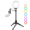 PULUZ 4.7 pulgadas 12cm USB 10 modos 8 colores RGBW Regulable LED Anillo Vlogging Fotografía Video Luces + Montaje en trípode de escritorio con cabezal de bola de trípode de zapata fría (Negro)