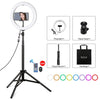 PULUZ 10.2 pulgadas 26cm RGBW Light + 1.65m Montaje en trípode Superficie curva USB RGBW Regulable Anillo LED Vlogging Video Light Kits de transmisión en vivo con cabezal de bola de trípode de zapata fría y abrazadera de teléfono y control remoto (Negro)