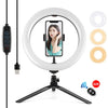 PULUZ 10.2 pulgadas 26cm Luz + Soporte de trípode de escritorio USB 3 modos Regulable Temperatura de color dual LED Anillo de luz difusa curvada Vlogging Selfie Fotografía Video Luces con abrazadera para teléfono y control remoto Selfie (Negro)