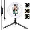PULUZ 7,9 pulgadas 20 cm luz + escritorio trípode monte USB 3 modos Dimmable Doble color Temperatura LED Luz Curved Light Anillo Vlogging Selfie Beauty Photography Luces de video con la abrazadera del teléfono (Negro)