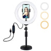 PULUZ 7,9 pulgadas 20cm Light + Base redonda de escritorio del soporte USB 3 Temperatura regulable Modos de color dual LED luz del anillo curvado vlogging selfie Fotografía luces de vídeo con la abrazadera de teléfono (negro)