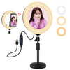 PULUZ - Luz de espejo de 7,9 pulgadas y 20 cm + Base redonda para montaje en escritorio, 3 modos, regulable, temperatura de color dual, LED, anillo de luz curvo, Vlogging, Selfie, Fotografía, Video, Luces con abrazadera para teléfono (Negro)