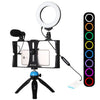 PULUZ 4 en 1 Vlogging Live Broadcast Smartphone Video Rig + 4.7 pulgadas 12cm RGBW Ring LED Selfie Light + Micrófono + Kits de montaje de trípode de bolsillo con cabezal de trípode de zapata fría (Azul)