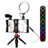 PULUZ 4 en 1 Vlogging Live Broadcast Smartphone Video Rig + 4.7 pulgadas 12cm RGBW Ring LED Selfie Light + Micrófono + Kits de montaje de trípode de bolsillo con cabezal de trípode de zapata fría (rojo)