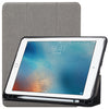 Estuche con patrón de textura de tela para iPad 9.7 (2018) y iPad 9.7 pulgadas (2017), con tres soportes plegables y ranuras para bolígrafos (gris)