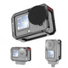 Jaula de cámara de metal PULUZ de doble apertura con marco expandible y tapa de lente de silicona (titanio) para DJI Osmo Action 6