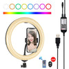 PULUZ 10.2 pulgadas 26cm Superficie curva USB RGBW Regulable LED Anillo Vlogging Fotografía Video Luces con trípode Cabeza esférica y control remoto y abrazadera para teléfono (Negro)