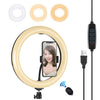 PULUZ 10.2 pulgadas 26cm USB 3 modos Regulable Temperatura de color dual LED Anillo de luz difusa curvo Vlogging Selfie Fotografía Video Luces con abrazadera para teléfono (Negro)