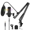 Puluz Condenser Microphone Studio Broadcast Professional Singing Microphone Kits con Montaje de choque de mechones y montura de mechón de tijera de suspensión y tarjeta de sonido USB (negro)