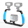 PULUZ Asas dobles de silicona Plataforma de buceo subacuático de aleación de aluminio para GoPro, DJI OSMO Action, Insta360 y otras cámaras de acción (azul)