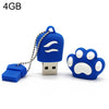 Disco flash USB 2.0 de silicona en forma de pata de oso de 4GB con taza antipolvo (azul)