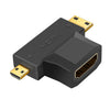 Adaptador 3 en 1 HDMI hembra a Mini HDMI macho + Micro HDMI macho (negro)