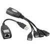 USB 2.0 CAT5 / CAT5E / CAT6 RJ45 a 4 Extensor de Ethernet USB Adaptador de repetidor de cable de extensión LAN