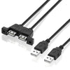 2 USB 2.0 macho a USB 2.0 hembra de 2 puertos con cable de extensión de 2 orificios para tornillos, longitud: 50 cm