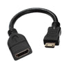 Mini HDMI macho chapado en oro de 16 cm a cable hembra HDMI de 19 pines (negro)