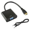 22cm Full HD 1080P Mini HDMI macho a VGA hembra Cable adaptador de video con cable de audio (negro)