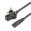 Cable de alimentación para computadora portátil pequeña de 2 clavijas del Reino Unido, longitud: 1,2 m (negro)