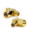 Adaptador RP-SMA macho a 2 RP-SMA hembra (tipo T), chapado en oro