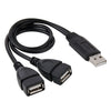 Cable adaptador USB 2.0 macho a 2 conectores hembra USB dual para computadora / computadora portátil, longitud: aproximadamente 30 cm (negro)