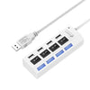 4 puertos USB Hub 2.0 Divisor USB de alta velocidad 480Mbps con interruptor de encendido / apagado, 4 LED (blanco)