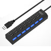 7 puertos USB HUB 2.0 Splitter USB de alta velocidad 480 Mbps con interruptor de encendido / apagado / 7 LEDs (Negro)