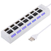 7 puertos USB HUB 2.0 Splitter USB Alta velocidad 480 Mbps con interruptor de encendido / apagado / 7 LEDs (blanco)