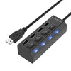 4 puertos USB Hub 2.0 Divisor USB de alta velocidad 480Mbps con interruptor de encendido / apagado, 4 LED (negro)