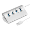 Divisor USB de aluminio portátil con concentrador USB 3.0 de alta velocidad de 5 Gbps y 4 puertos, compatible con 2 TB (plateado)
