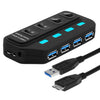 Hub de 4 puertos USB 3.0 con interruptores individuales para cada puerto de transferencia de datos (Negro)