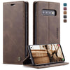 CaseMe-013 Estuche multifuncional de cuero abatible horizontal retro esmerilado para Galaxy S10, con ranura para tarjeta, soporte y billetera (café)