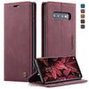 CaseMe-013 Estuche multifuncional de cuero abatible horizontal retro esmerilado para Galaxy S10 Plus, con ranura para tarjeta, soporte y billetera (rojo vino)