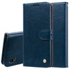 Estuche de cuero con tapa horizontal con textura de cera de aceite y estilo empresarial para Galaxy A10, con soporte, ranuras para tarjetas y billetera (azul)