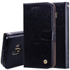 Estuche de cuero con tapa horizontal con textura de cera de aceite de estilo empresarial para Galaxy J2 Core, con soporte, ranuras para tarjetas y billetera (negro)