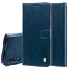 Estuche de cuero con tapa horizontal con textura de cera de aceite estilo empresarial para Galaxy A70, con soporte, ranuras para tarjetas y billetera (azul)