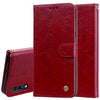 Estuche de cuero con tapa horizontal con textura de cera de aceite de estilo empresarial para Galaxy A70, con soporte, ranuras para tarjetas y billetera (rojo)