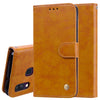 Estuche de cuero con tapa horizontal con textura de cera de aceite de estilo empresarial para Galaxy A40, con soporte, ranuras para tarjetas y billetera (marrón)